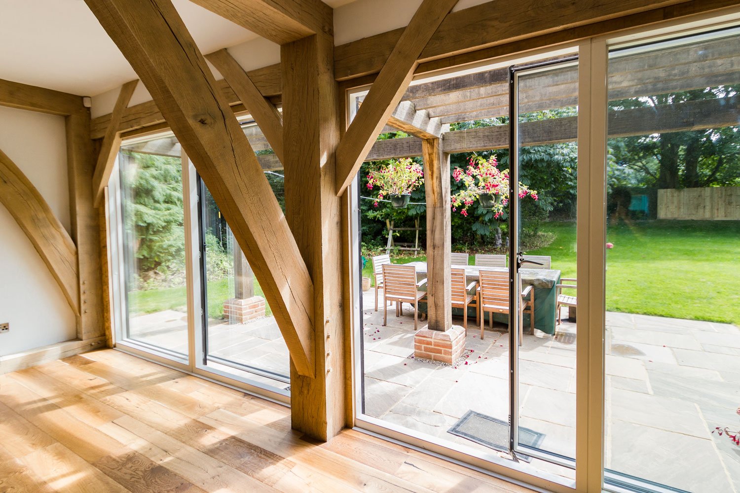 single sliding door in an oak frame house